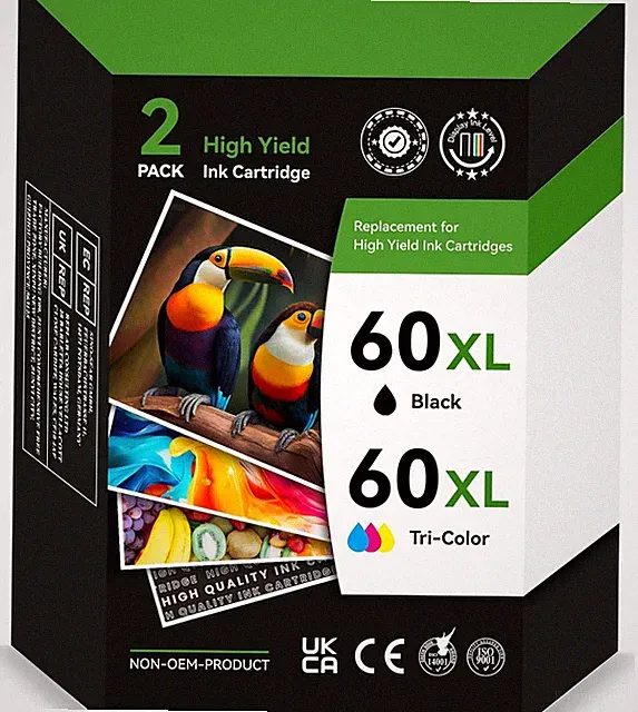 2 Pack 60XL Ink Cartridge Combo for HP DeskJet F4480 F4440 D2660 F4275 F4280 Let