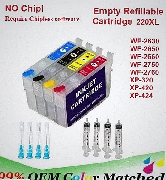 220 220XL Alternative No Chip Refillable Cartridge XP-320 XP-420 XP-424 WF-2660