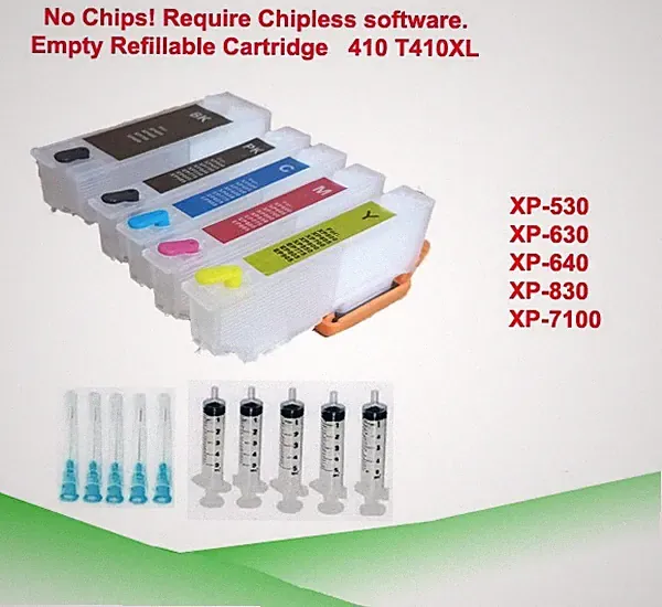 410 T410XL Refillable Ink Cartridge No Chip for XP-530 / 630 / 635 / 640 / 830