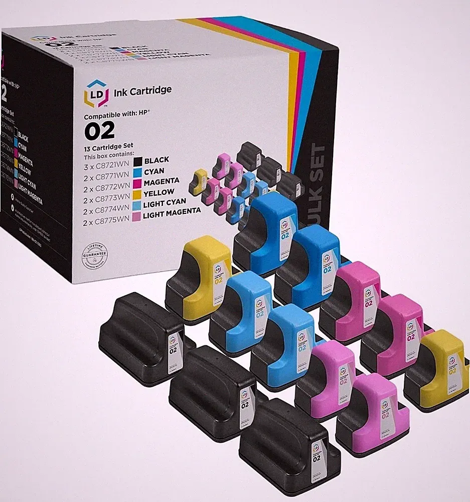 High Vision HP 02 Photosmart Replacement Ink Cartridges with Smart Chip 13 Pack