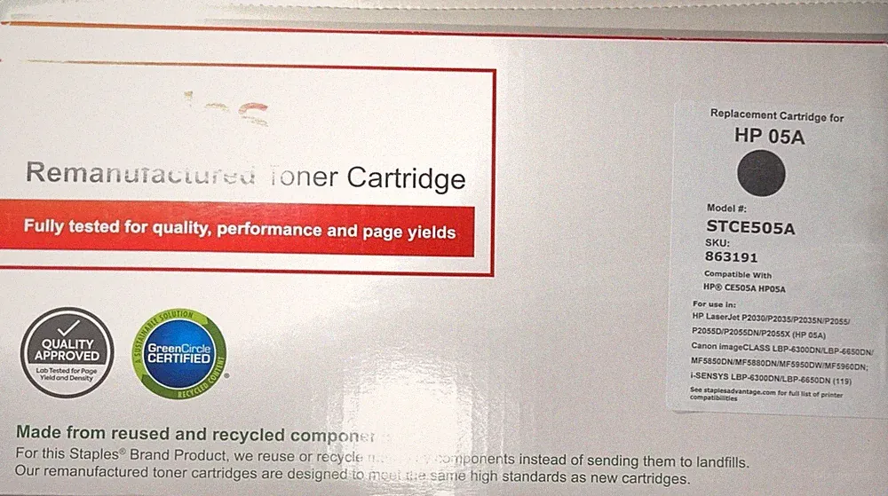 Printer Toner Cartridge Replacement For HP 05A Black Ink Staples NEW
